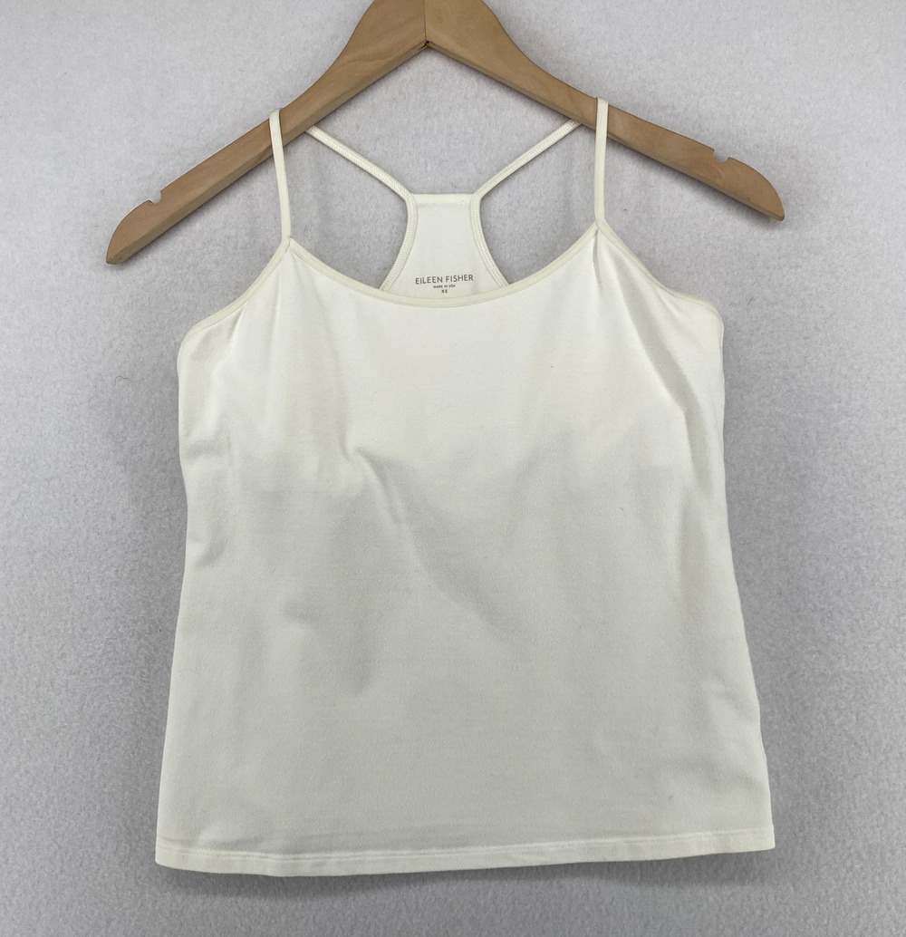 EILEEN FISHER Tank Top XS Organic Cotton Jersey Racerback Halter Shelf Bra Ivory - Picture 1 of 11